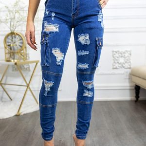 Super Stretch Distracted Distressed Cargo Skinny Jeans